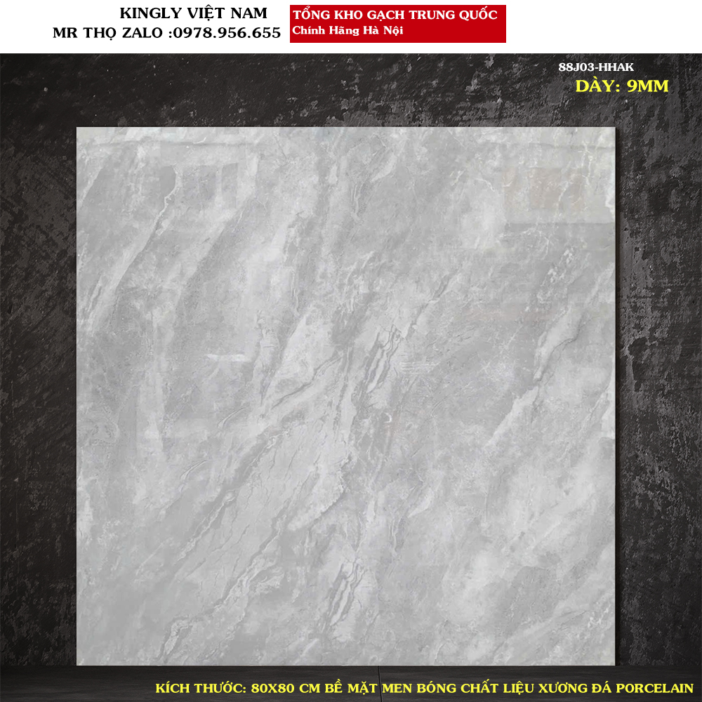 Gạch lát nền vân đá xám ghi 80x80 Trung Quốc 88J03 Loại 1